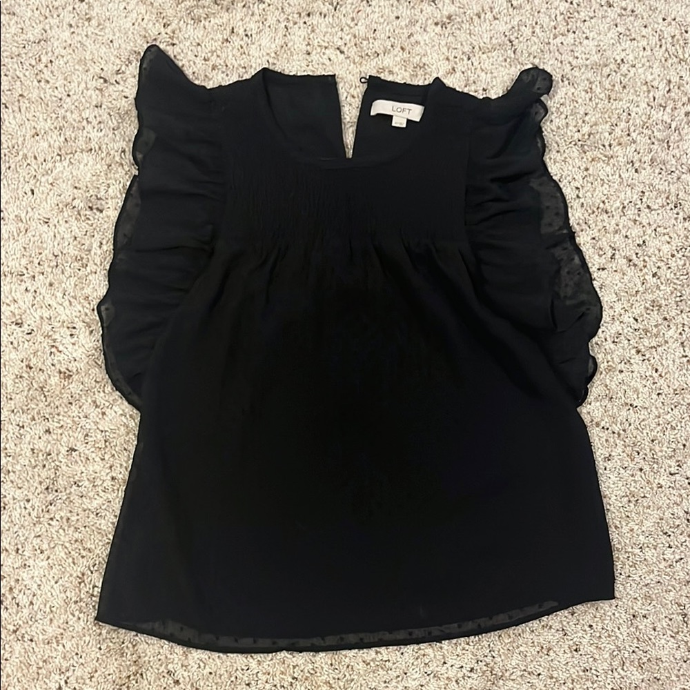LOFT Black Ruffled Sleeveless Blouse